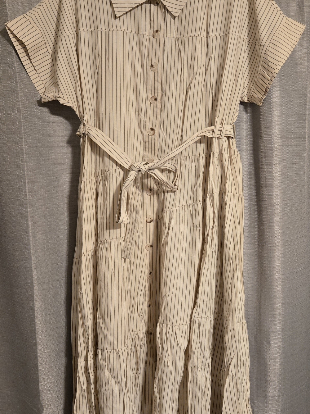 Polagram Cream Striped Tiered Maxi Dress with Tie Waist Size XL - Picture 4 of 9